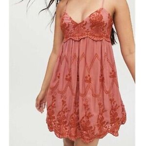 Urban Outfitters Jamie Embroidered Orange Babydoll Dress